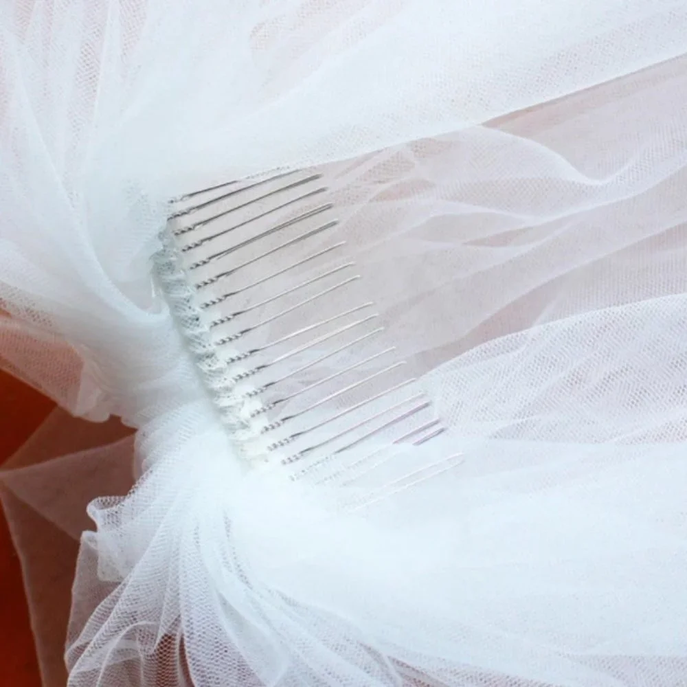 Wedding veil bridal elbow medium length layered simple white beautiful elegant
